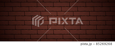Dark red realistic brick wall design background. Nightly red cartoon brick banner design template 85269268