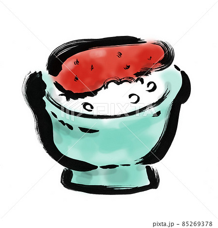 辛子明太子ごはんの手描き筆描きイラストのイラスト素材