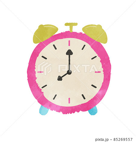 ピンクの目覚まし時計イラストのイラスト素材