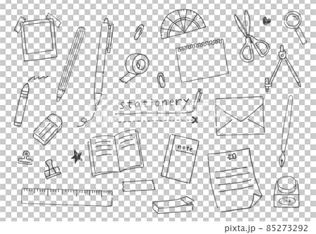 Stationery hand-drawn illustration set (monochrome) Stationery hand-drawn illustration set (monochrome) 85273292