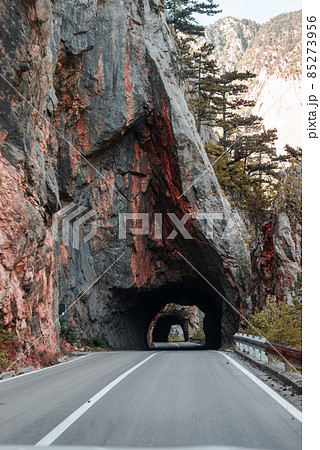 Empty route and small tunnel in mountain 85273956