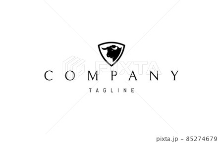Vector logo in which an abstract image of a powerful bull on the background of the shield. 85274679