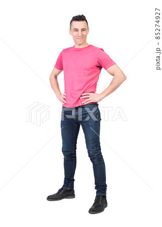 Cheerful man standing in studio. White background Cheerful man standing in studio. White background 85274927