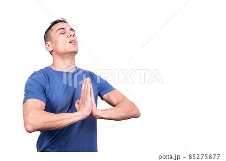 Spiritual man with closed eyes praying concentrated 85275877