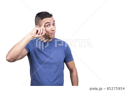 Man with his finger on his forehead gesturing he's thinking 85275954