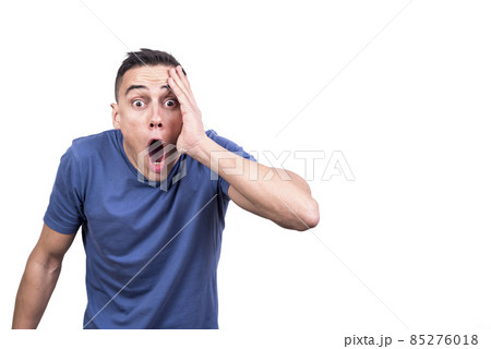 Man with hand on the face and expression of surprise Man with hand on the face and expression of surprise 85276018