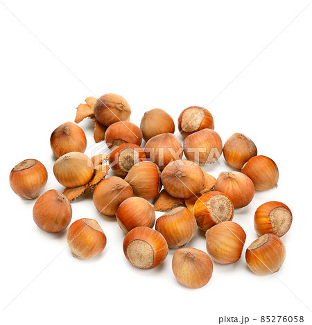 Hazelnuts isolated on white . Free space for text. 85276058