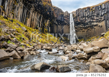 Svartifoss, famous Black waterfall, Iceland Skaftafel national park 85276202