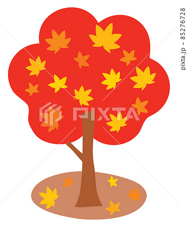 秋に赤く色づいた紅葉の木のイラスト素材