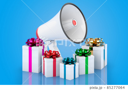 Presents with megaphone, 3D rendering 85277064