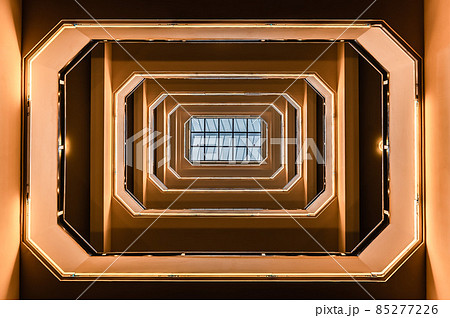 Ixelles, Brussels - Belgium - 06 16 2018 : Ceiling and staircase of the Flagey concerthall and studio 85277226