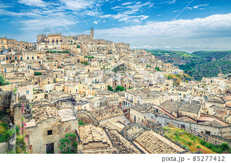 Aerial panoramic view of Matera historical centre Sasso Caveoso Aerial panoramic view of Matera historical centre Sasso Caveoso 85277412