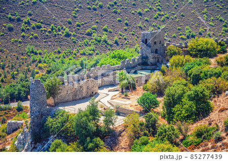 Saint Hilarion Castle medieval building with stone walls and tower in Kyrenia Girne mountains 85277439