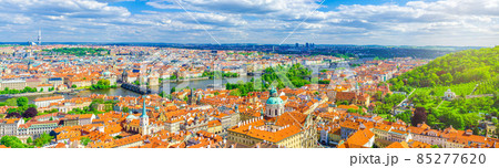 Panorama of Prague city. Aerial panoramic view of Prague Old Town historical centre 85277620