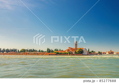 San Michele island with Chiesa di San Michele catholic church in Venetian Lagoon 85277688