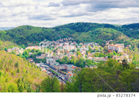 Top aerial panoramic view of Karlovy Vary 85278374