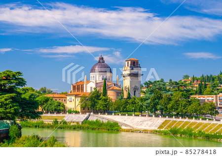 San Giorgio in Braida Roman Catholic church building with brick bell tower Campanile 85278418