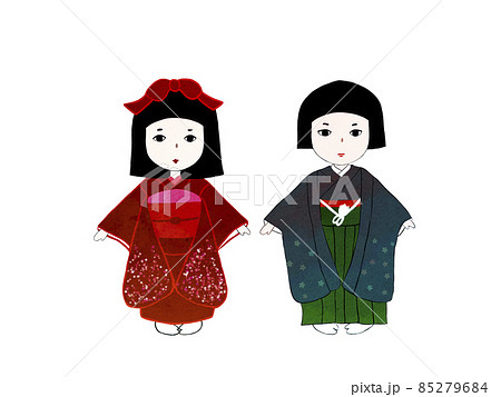 日本人形の男の子と女の子のイラストのイラスト素材