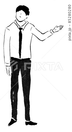 案内する人（墨の手描き人物イラスト） 85280280