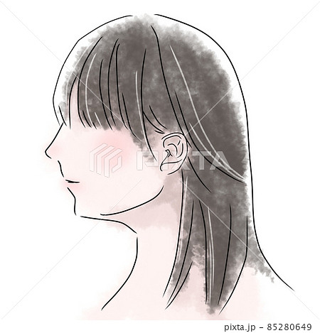 黒髪女性の横顔イラストのイラスト素材