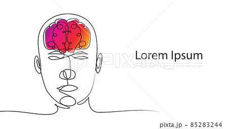 Continuous line drawing. Human head with brain. Vector illustration Continuous line drawing. Human head with brain. Vector illustration 85283244
