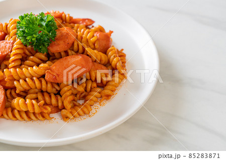 spirali or spiral pasta with tomato sauce spirali or spiral pasta with tomato sauce 85283871