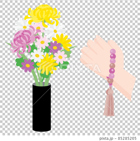 仏教のお供えの花と合掌する手 85285205