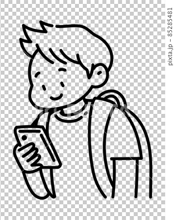 Line drawing of a man operating a smartphone 85285481