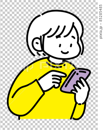 スマホを操作する女性・線画 85285485