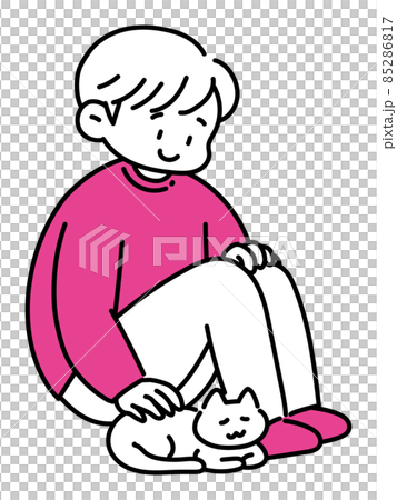 猫をなでて癒される男性 85286817