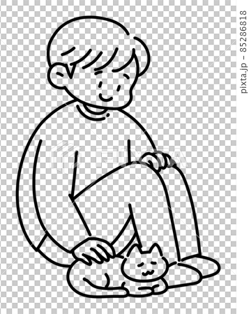 Line drawing of a man who is healed by stroking a cat 85286818