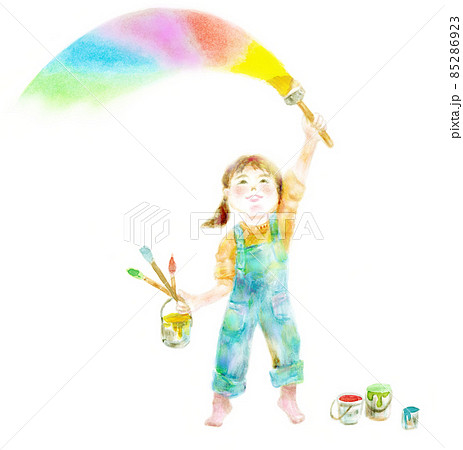 空に絵を描く子供　 85286923