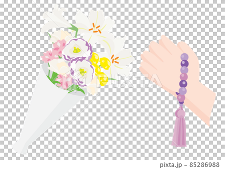 Buddhist offering spring flowers and hands to worship 85286988