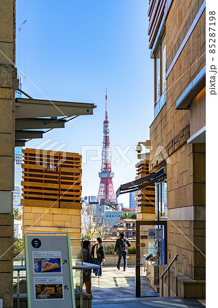【東京都】六本木ヒルズの隙間から見える東京タワー 85287198