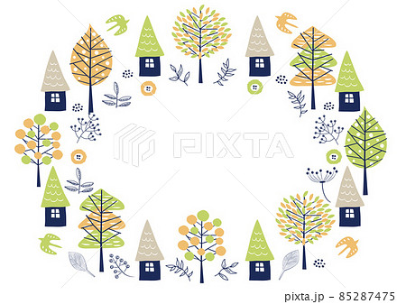 北欧風 草花柄フレーム1131のイラスト素材