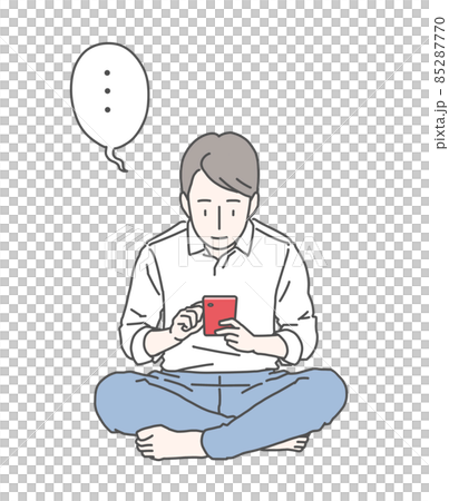 スマホに夢中なサラリーマン~呆然…点々のフキダシ スマホに夢中なサラリーマン~呆然…点々のフキダシ 85287770