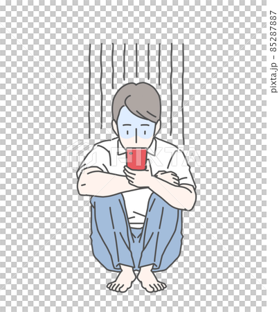 A salaryman who sits crazy about his smartphone and holds his knees-becomes deep blue 85287887