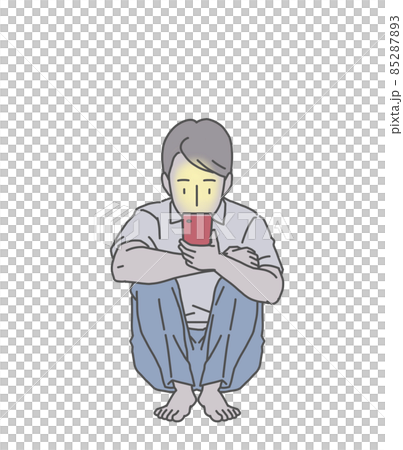 Office worker sitting with his knees crazy about his smartphone-in the dark 85287893