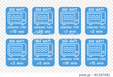 Cooking and heating time in the microwave. Symbols and icons for instructions. Vector 85287982
