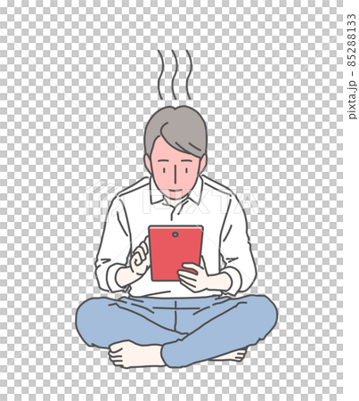 タブレットに夢中なサラリーマン～顔真っ赤にして茹でダコ 85288133