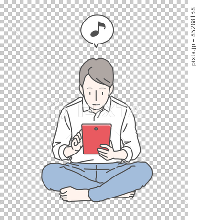 タブレットに夢中なサラリーマン～ウキウキ…音符のフキダシ 85288138