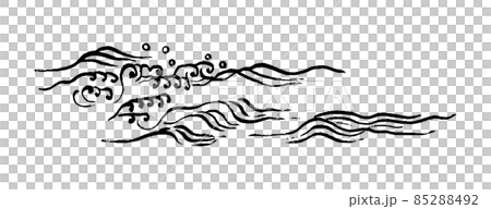 單色日式插畫，細細的墨筆波浪，橫長設計，變形海筆，飛濺線條畫，漩渦 85288492