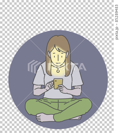 Long-haired female crazy about smartphones-watching the screen in the dark Long-haired female crazy about smartphones-watching the screen in the dark 85289483
