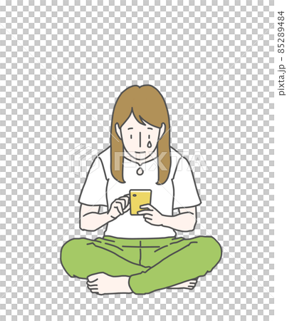 Long-haired female crazy about smartphones-tears 85289484