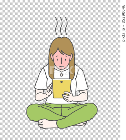 Long-haired female crazy about tablets-boiled octopus with a bright red face Long-haired female crazy about tablets-boiled octopus with a bright red face 85290046