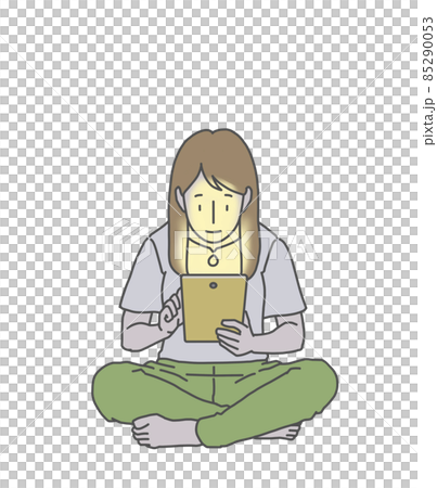 Long-haired female crazy about tablets-in the dark 85290053