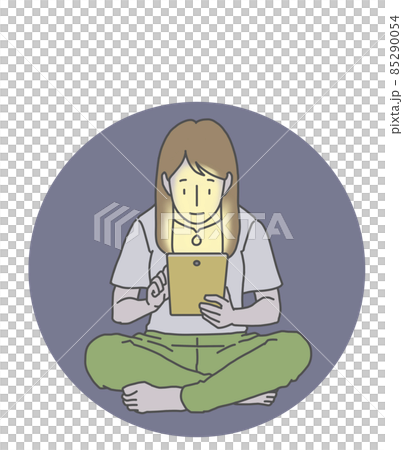 痴迷平板電腦的長發女性——在黑暗中看屏幕 痴迷平板電腦的長發女性——在黑暗中看屏幕 85290054