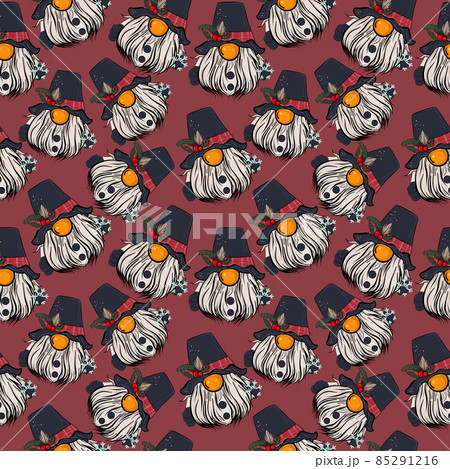 Seamless pattern illustration of a gnome with a beard in a hat. New year and christmas symbol on a Seamless pattern illustration of a gnome with a beard in a hat. New year and christmas symbol on a 85291216