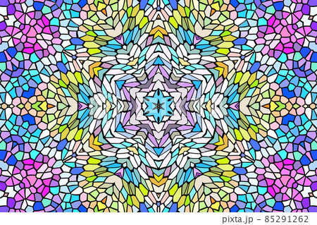 ステンドグラス風の幾何学的な模様のデザインのイラスト素材 [85291262
