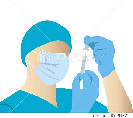 A doctor in medical gloves and a mask fills a syringe. A doctor in medical gloves and a mask fills a syringe. 85291329